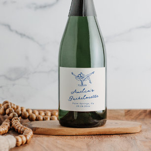 Étiquettes Pour Bouteilles De Vin Mousseux Bachelorette Bleue Tiré À La Main