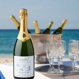 Étiquettes Pour Bouteilles De Vin Mousseux Bachelorette du club de plage de cowgirl côtière d
