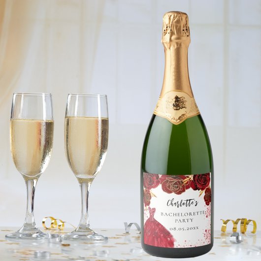 Étiquettes Pour Bouteilles De Vin Mousseux Bachelorette fête rouge blanc fleurs de robe
