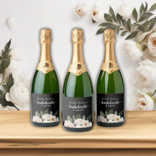 Étiquettes Pour Bouteilles De Vin Mousseux Bachelorette Florale Noire Et Blanc