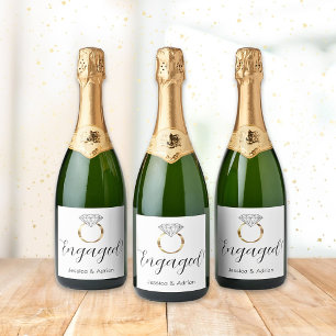 Étiquettes Pour Bouteilles De Vin Mousseux Bague de fiançailles en diamant blanc sur mesure