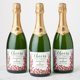 Étiquettes Pour Bouteilles De Vin Mousseux Baies d'hiver et verts Joyeux Noël