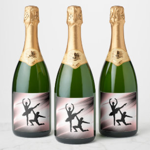 Étiquettes Pour Bouteilles De Vin Mousseux Ballet Couple Danse Accent rose