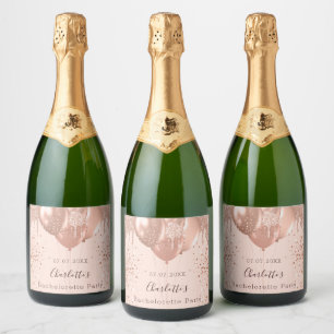 Étiquettes Pour Bouteilles De Vin Mousseux Ballon rose gold blush pour enterrement de vie de 