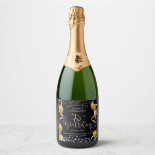 Étiquettes Pour Bouteilles De Vin Mousseux Ballons Pailletés 75e Anniversaire Noir