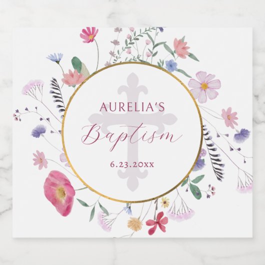 Étiquettes Pour Bouteilles De Vin Mousseux Baptême fleur sauvage (Étiquettes simples)