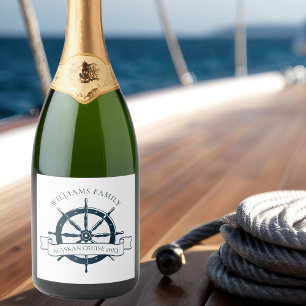 Étiquettes Pour Bouteilles De Vin Mousseux Bateau de croisière sur mesure Roue marine nautiqu