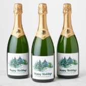 Étiquettes Pour Bouteilles De Vin Mousseux Beautiful Happy Holidays Custom Christmas Party (Bouteilles)