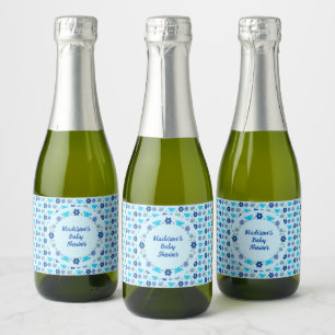 Étiquettes Pour Bouteilles De Vin Mousseux Bébé bleu Papillons et fleurs personnalisés