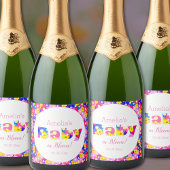 Étiquettes Pour Bouteilles De Vin Mousseux Bébé en Fleur Baby shower rose