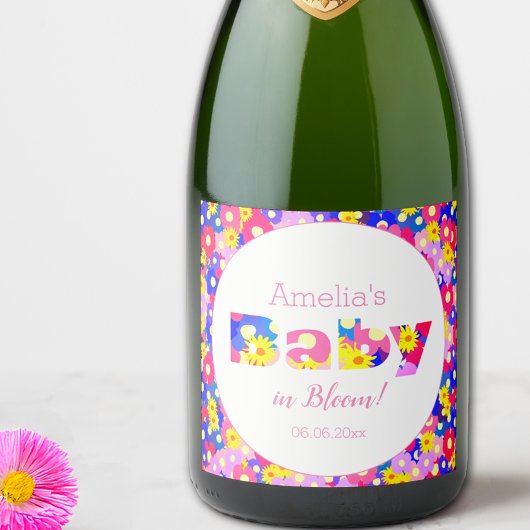 Étiquettes Pour Bouteilles De Vin Mousseux Bébé en Fleur Baby shower rose