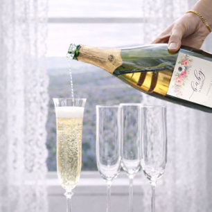 Étiquettes Pour Bouteilles De Vin Mousseux Bébé en fleurs Douce Baby Shower Florale