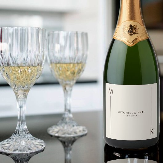 Étiquettes Pour Bouteilles De Vin Mousseux Beige Brown simple Mariage Monogramme