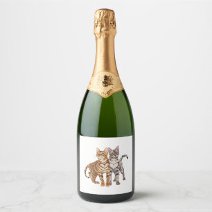 Étiquettes Pour Bouteilles De Vin Mousseux Bengale Cat Buddies Rosette et Snow Bengale Cats P