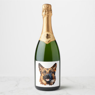 Étiquettes Pour Bouteilles De Vin Mousseux Berger allemand cool en polygone de style classiqu