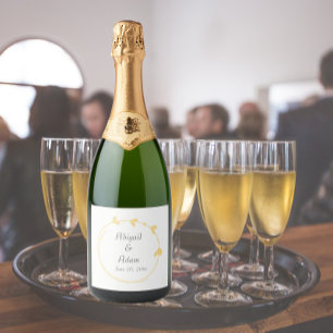Étiquettes Pour Bouteilles De Vin Mousseux Beurre Jaune simple coeur Mariage de couronne