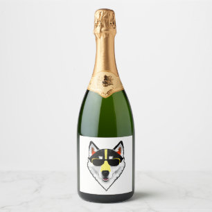 Étiquettes Pour Bouteilles De Vin Mousseux blanc avec lunettes de soleil