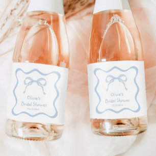 Étiquettes Pour Bouteilles De Vin Mousseux Bleu Bow Attache Fête des mariées de noeud Champag