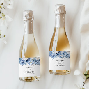 Étiquettes Pour Bouteilles De Vin Mousseux Bleu Poussiéreux Fleurs Florales Jardin Mariage