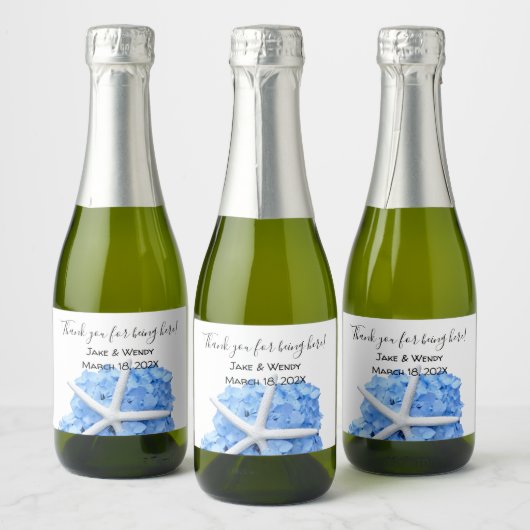 Étiquettes Pour Bouteilles De Vin Mousseux Blue Hydrangea Starfish Merci (Bouteilles)