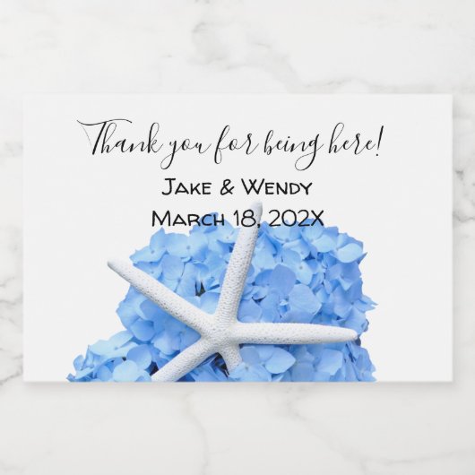 Étiquettes Pour Bouteilles De Vin Mousseux Blue Hydrangea Starfish Merci (Étiquettes simples)