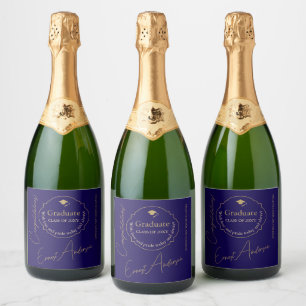 Étiquettes Pour Bouteilles De Vin Mousseux Blue Modern Félicitations Diplômé