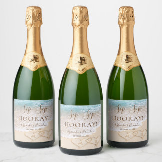 Étiquettes Pour Bouteilles De Vin Mousseux Blue Ocean Waves Plage tropicale Mariage
