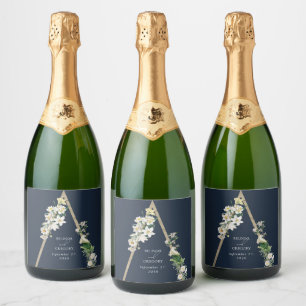 Étiquettes Pour Bouteilles De Vin Mousseux Bohème Bohème Pyramide Flore Blanche Mariage Bleu