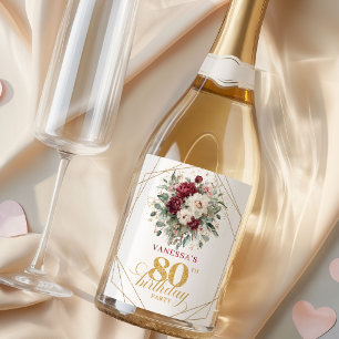 Étiquettes Pour Bouteilles De Vin Mousseux Bohème Rouge Bourgogne Champagne 80ème Anniversair