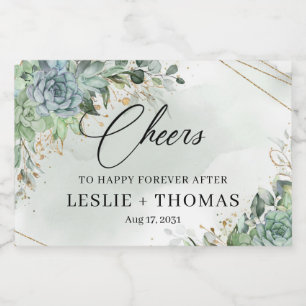 Étiquettes Pour Bouteilles De Vin Mousseux Boho succulents verdure eucalyptus cadre or