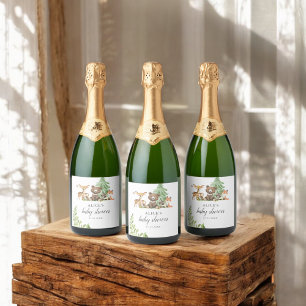 Étiquettes Pour Bouteilles De Vin Mousseux Boho Woodland Animaux Baby shower rustique