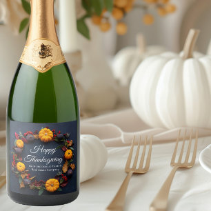 Étiquettes Pour Bouteilles De Vin Mousseux Bon thanksgiving Custom Citrouille Wreath Moderne