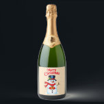Étiquettes Pour Bouteilles De Vin Mousseux Bonhomme de neige chapeau haut-de-forme noël<br><div class="desc">Ce charmant bonhomme de neige, avec son sourire radieux et son nez en carotte, est prêt pour les fêtes de fin d’année ! Il porte un chapeau haut-de-forme orné de houx, une écharpe rouge bien chaude, et tient dans ses mains un cadeau décoré d’un ruban. Autour de lui, des étoiles...</div>