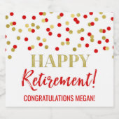 Étiquettes Pour Bouteilles De Vin Mousseux Bonne retraite Rouge or Confetti (Étiquettes simples)