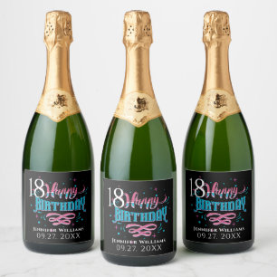 Étiquettes Pour Bouteilles De Vin Mousseux Bonne typographie du 18e anniversaire