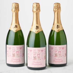 Étiquettes Pour Bouteilles De Vin Mousseux Boots and Bows Rose Girl Bachelorette Party