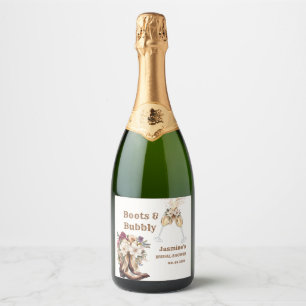 Étiquettes Pour Bouteilles De Vin Mousseux Boots & Bubbly Boho Western Fête de mariage