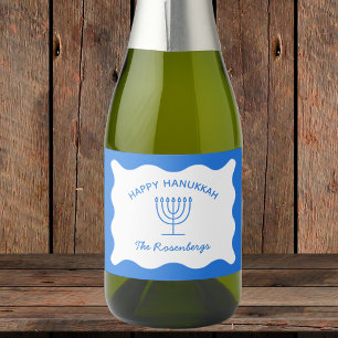 Étiquettes Pour Bouteilles De Vin Mousseux Bordure moderne Gras Wavy Personnalisé Bleu Hanouk