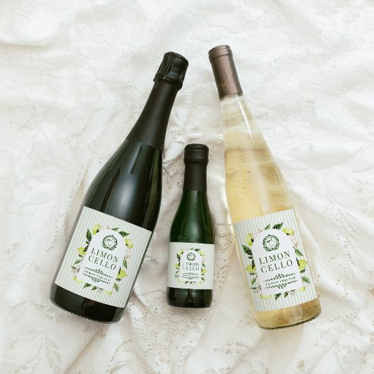 Étiquettes Pour Bouteilles De Vin Mousseux Botanical Lemon Frame Limoncello 