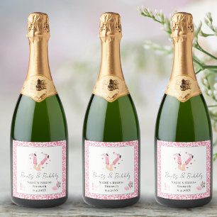 Étiquettes Pour Bouteilles De Vin Mousseux Bottes de cowboy roses et bridal shower pétillant