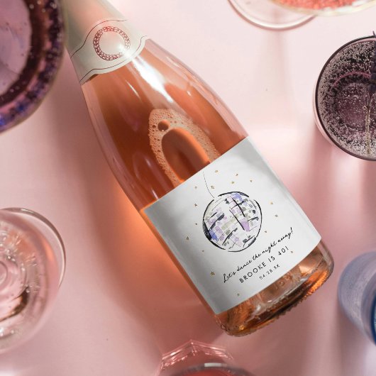 Étiquettes Pour Bouteilles De Vin Mousseux Boule Disco Étoile Aquarelle Anniversaire
