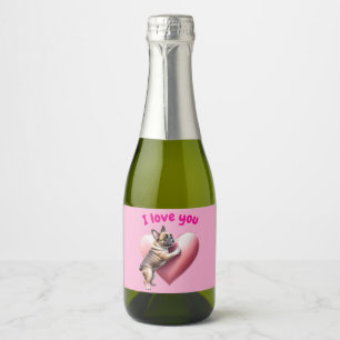 Étiquettes Pour Bouteilles De Vin Mousseux Bouledogue français je t'aime Saint-Valentin 