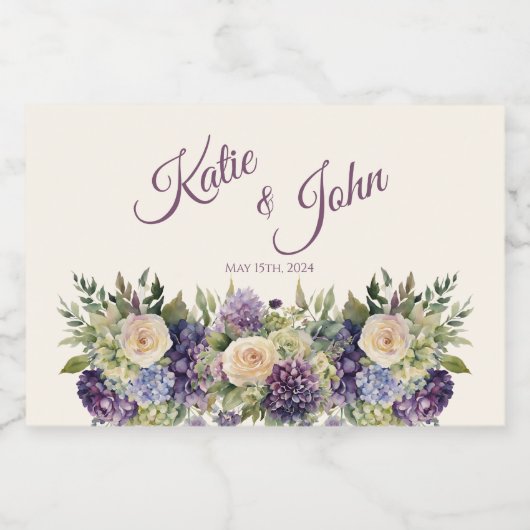 Étiquettes Pour Bouteilles De Vin Mousseux Bouquet de fleurs violettes d'aquarelle Mariage (Étiquettes simples)