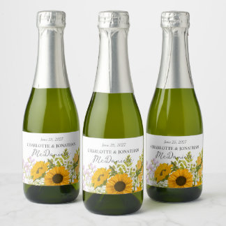 Étiquettes Pour Bouteilles De Vin Mousseux Bouquet de tournesols modernes jaunes pour mariage