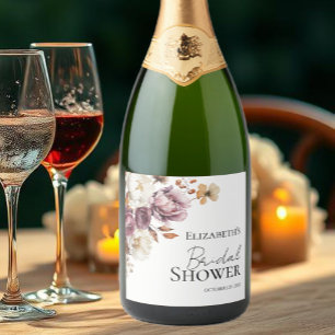 Étiquettes Pour Bouteilles De Vin Mousseux Bourgogne Floral Automne Fête des mariées Vin Étiq