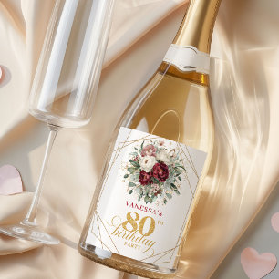 Étiquettes Pour Bouteilles De Vin Mousseux Bourgogne rose opulent Champagne 80e anniversaire