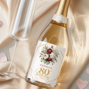 Étiquettes Pour Bouteilles De Vin Mousseux Bourgogne Rubis Élégant 80e Anniversaire Champagne