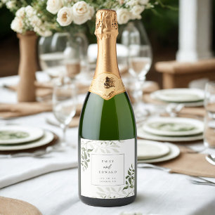 Étiquettes Pour Bouteilles De Vin Mousseux Bouteille de vin de mariage à la sauge verdoyante