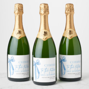 Étiquettes Pour Bouteilles De Vin Mousseux Bow Bleu Dusty Salue La Fête des mariées Future