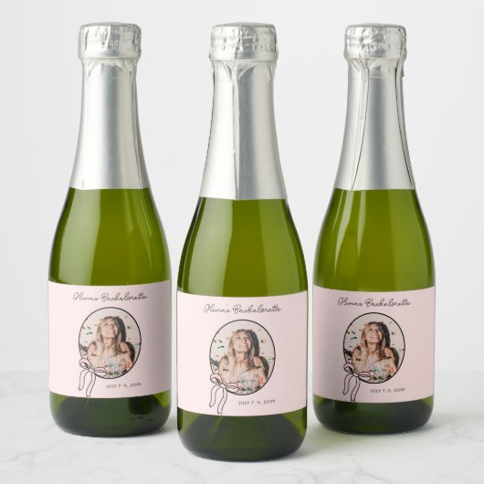 Étiquettes Pour Bouteilles De Vin Mousseux Bows & Bubly Pink Bow Coquette Bachelorette (Bouteilles)